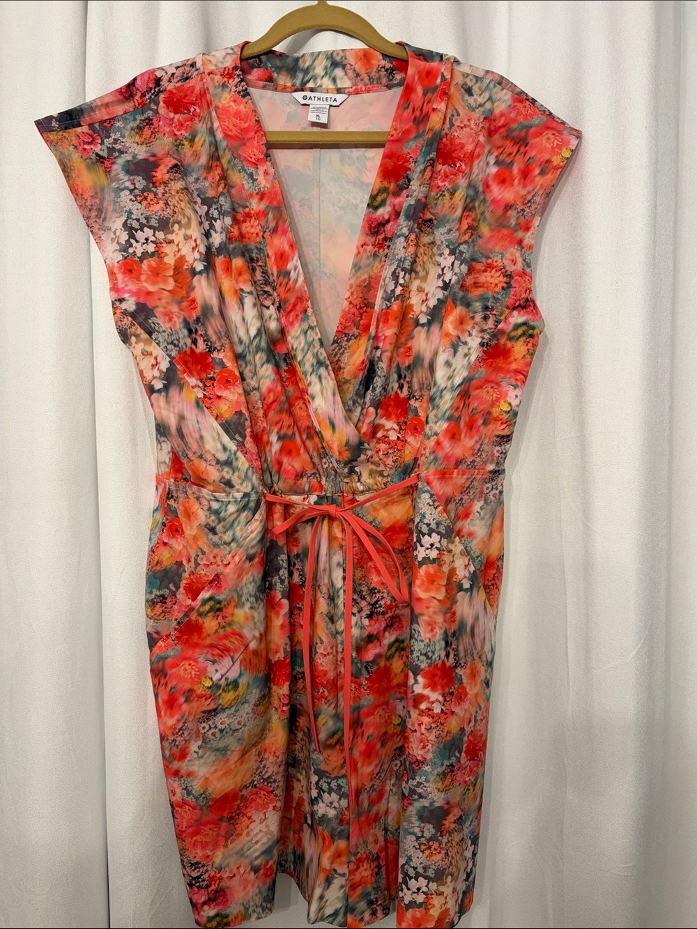 Athleta Coral & Multicolor Floral Tie Romper